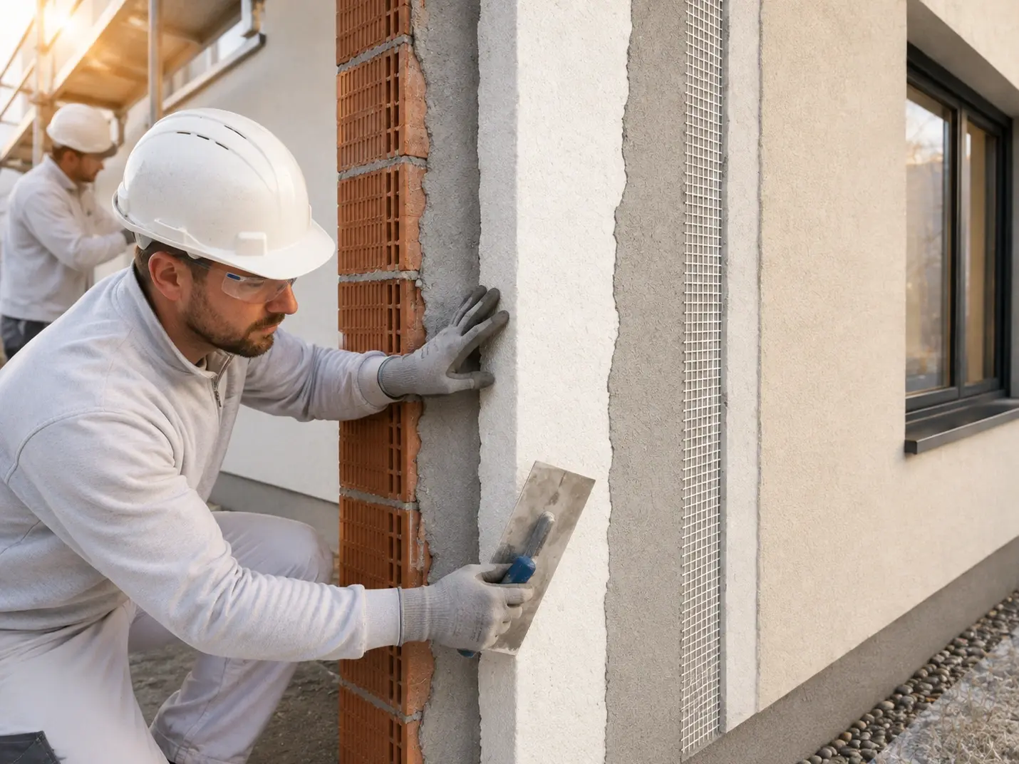 Aufbau des Dämmputzsystems mit Verarbeiter