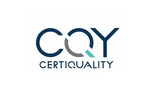 Logo CQY Certiquality en bleu foncé avec surbrillance turquoise