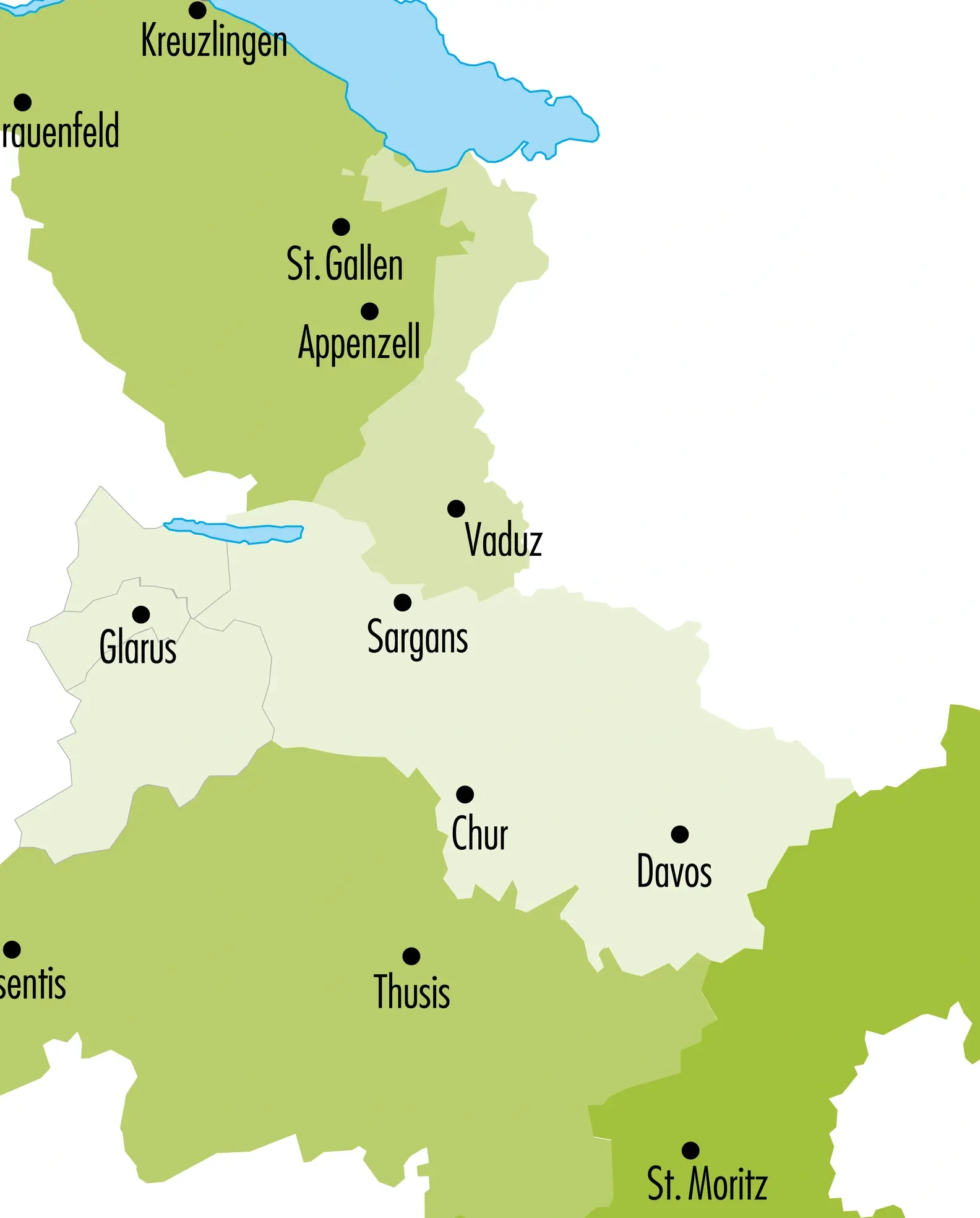 Fixit Region Ost Karte mit Kantongen und grossen Städen