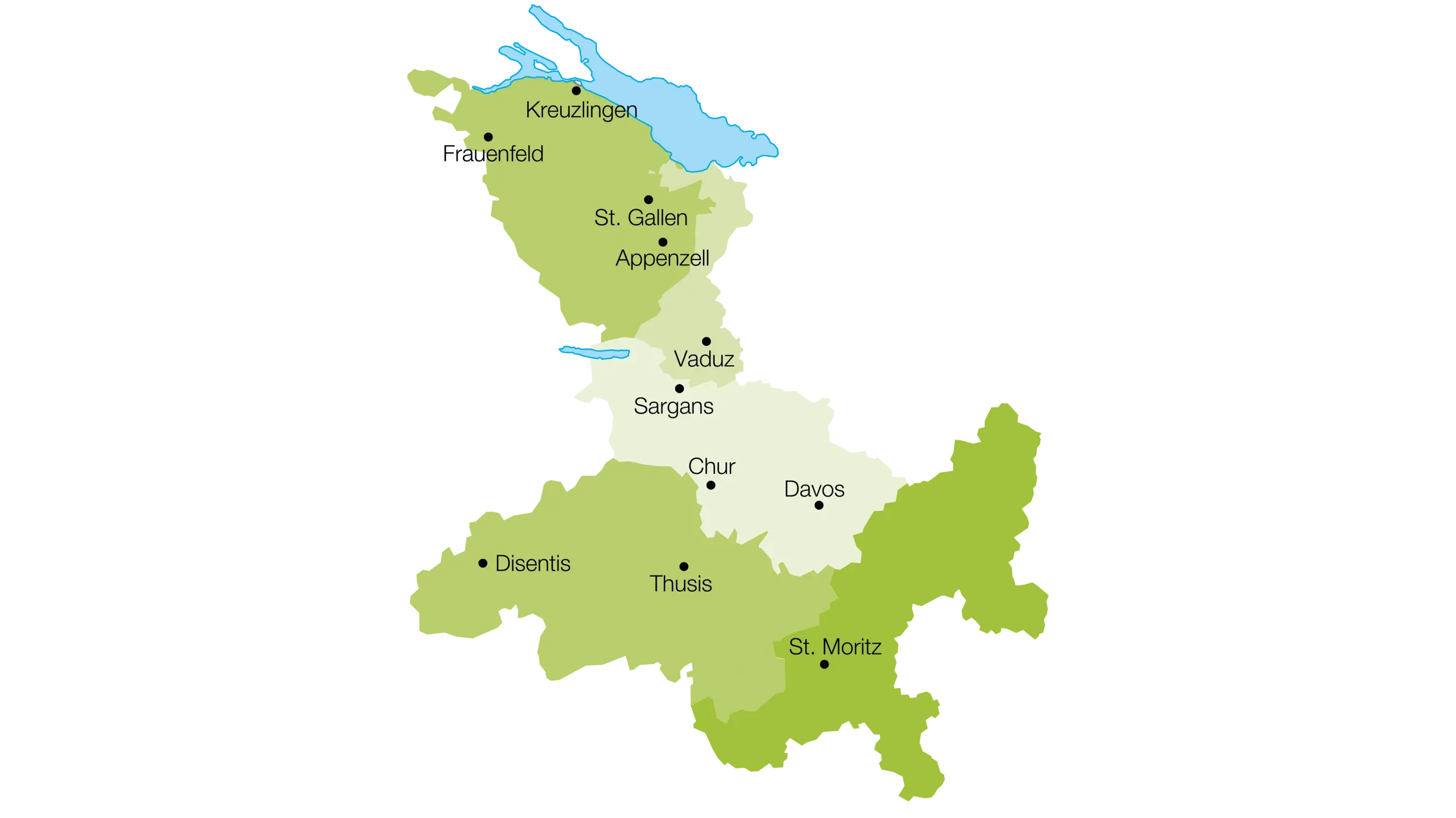 Fixit Region Ost Karte mit Kantongen und grossen Städen