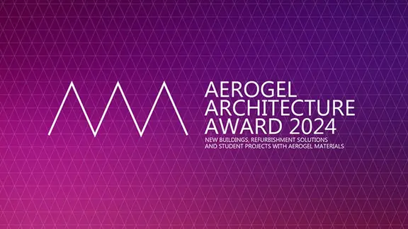 Pink-violetter Hintergrund mit dem Logo des AAA2024 Aerogel Architecture Award 2024