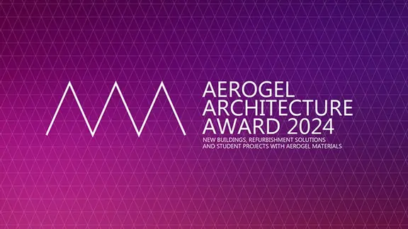 Pink-violetter Hintergrund mit dem Logo des AAA2024 Aerogel Architecture Award 2024