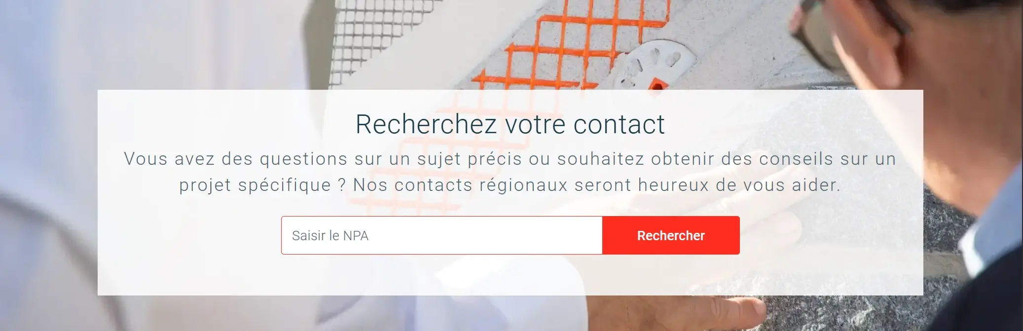 Capture d'écran de la fonction de recherche des interlocuteurs Greutol par code postal