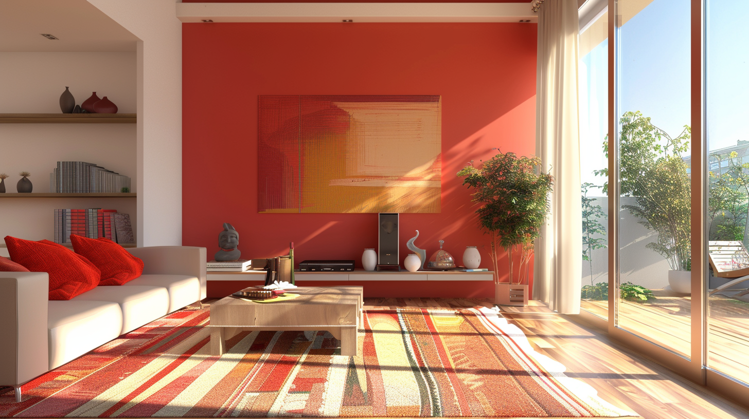 Wohnbereich mit einem roten Innenanstrich