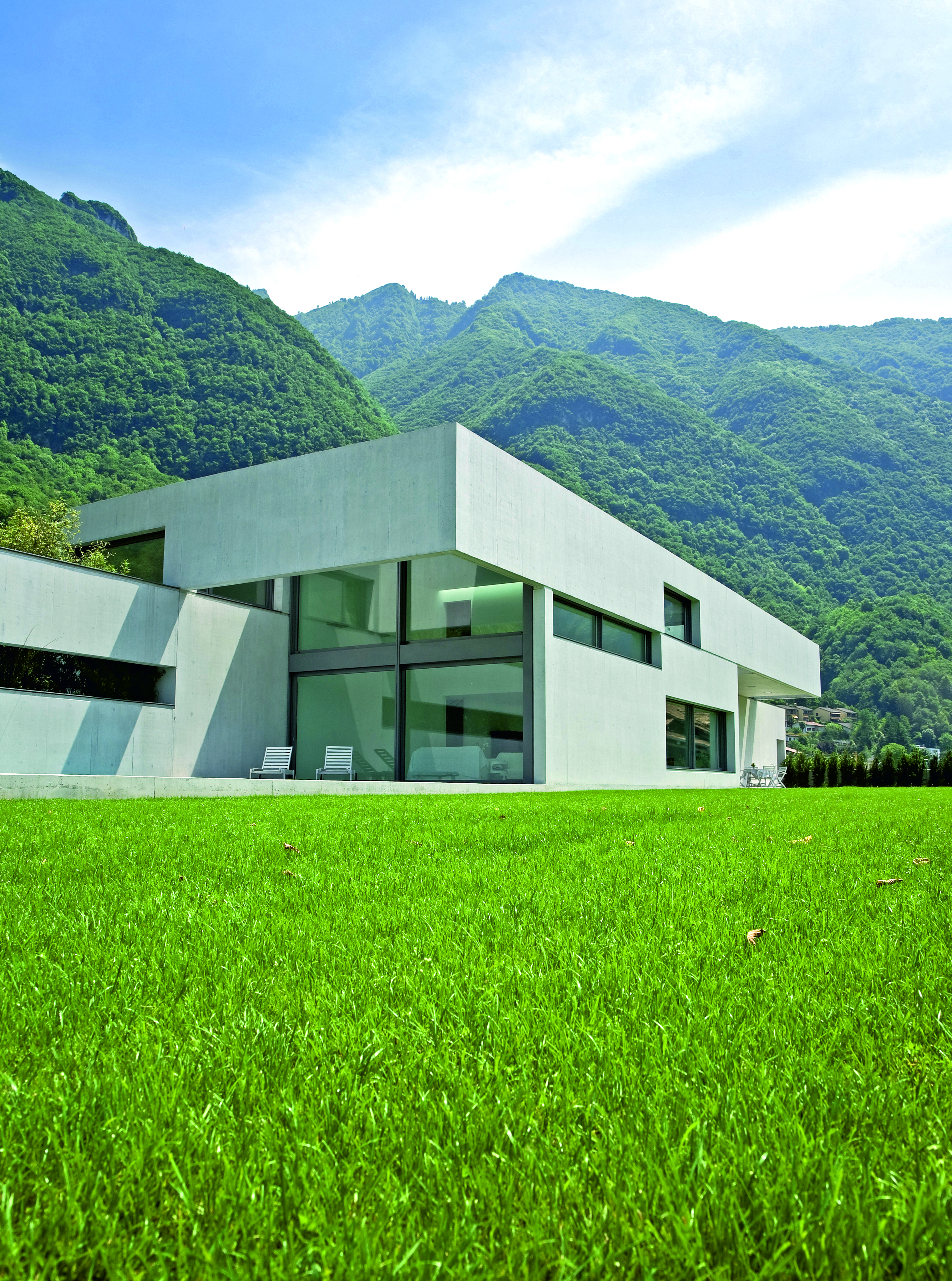 A modern house in the mountains.
