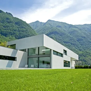 A modern house in the mountains.