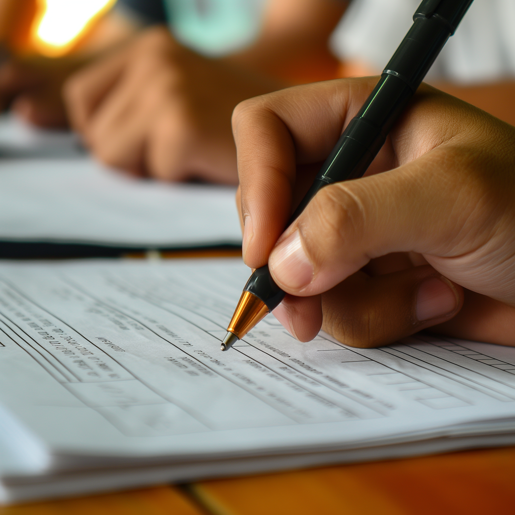 Hand mit Stift schreibt auf einem Blatt 