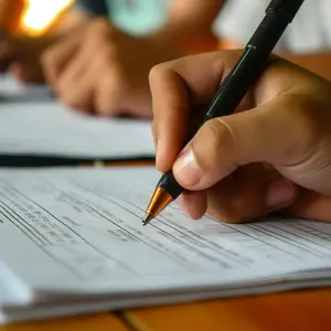 Hand mit Stift schreibt auf einem Blatt 