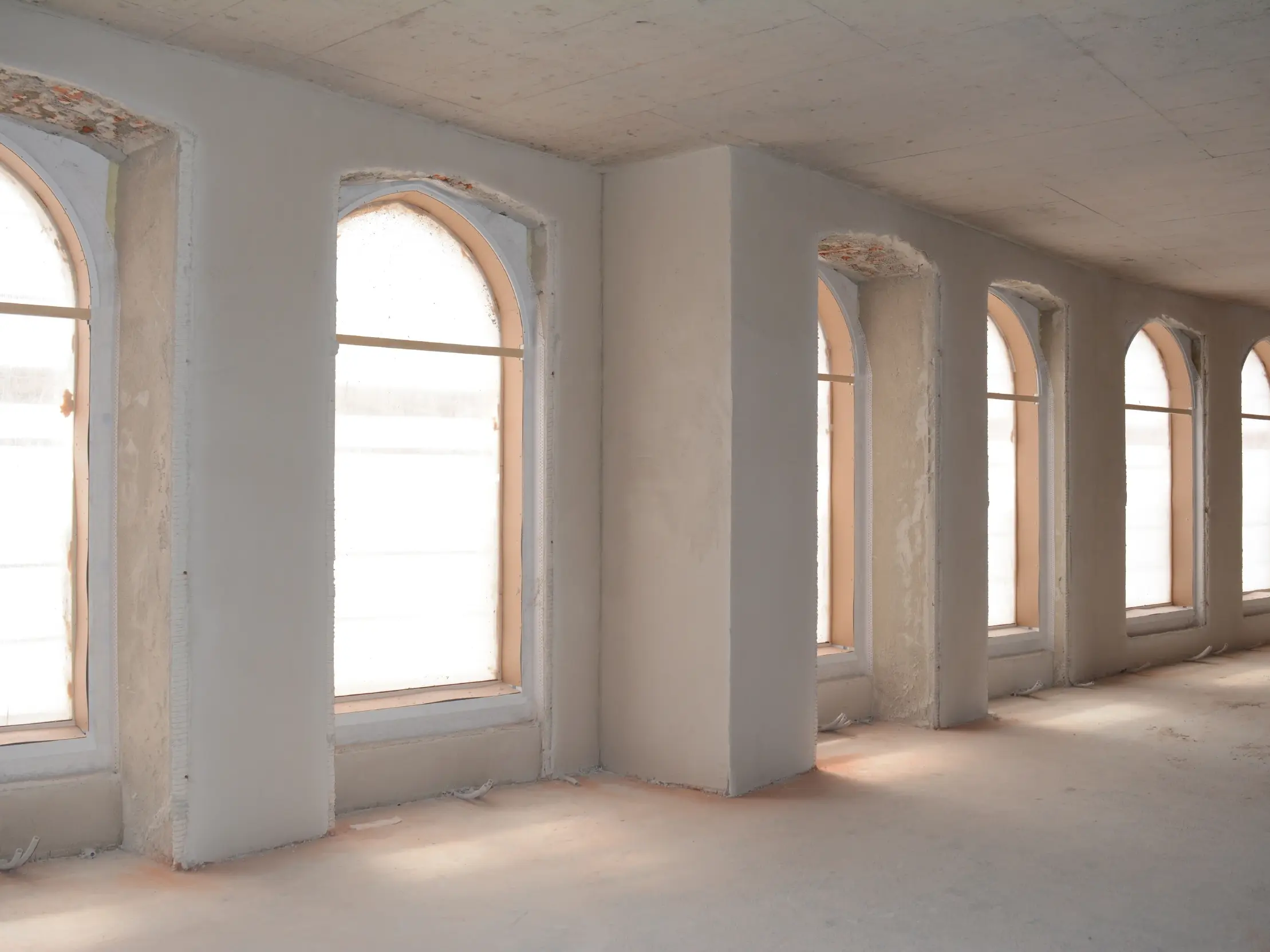 Innendämmung mit Dämmputz in den sanierten Münzarkaden.
