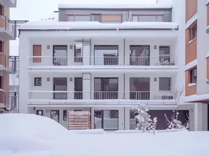 Blick auf ein modernes Haus im Winter 