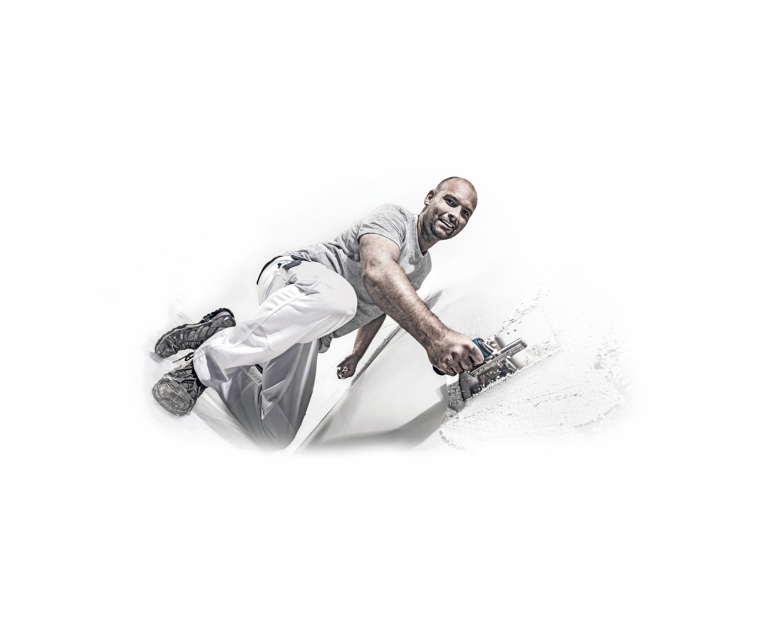 Verarbeiter bei der Verputzung von Kalkputz an einer Wand