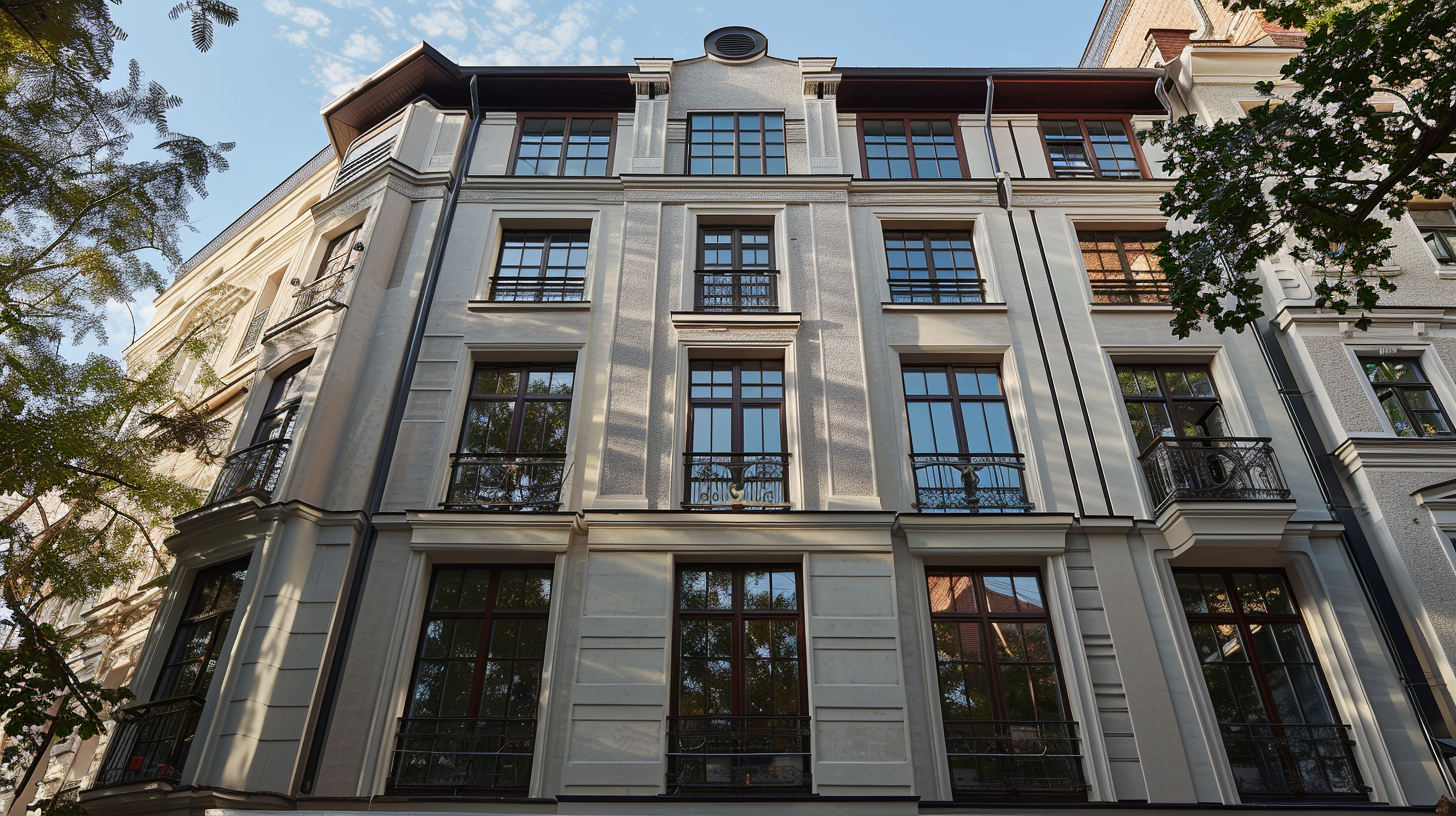 Gebäude mit einer Putzstruktur als Außenfassade