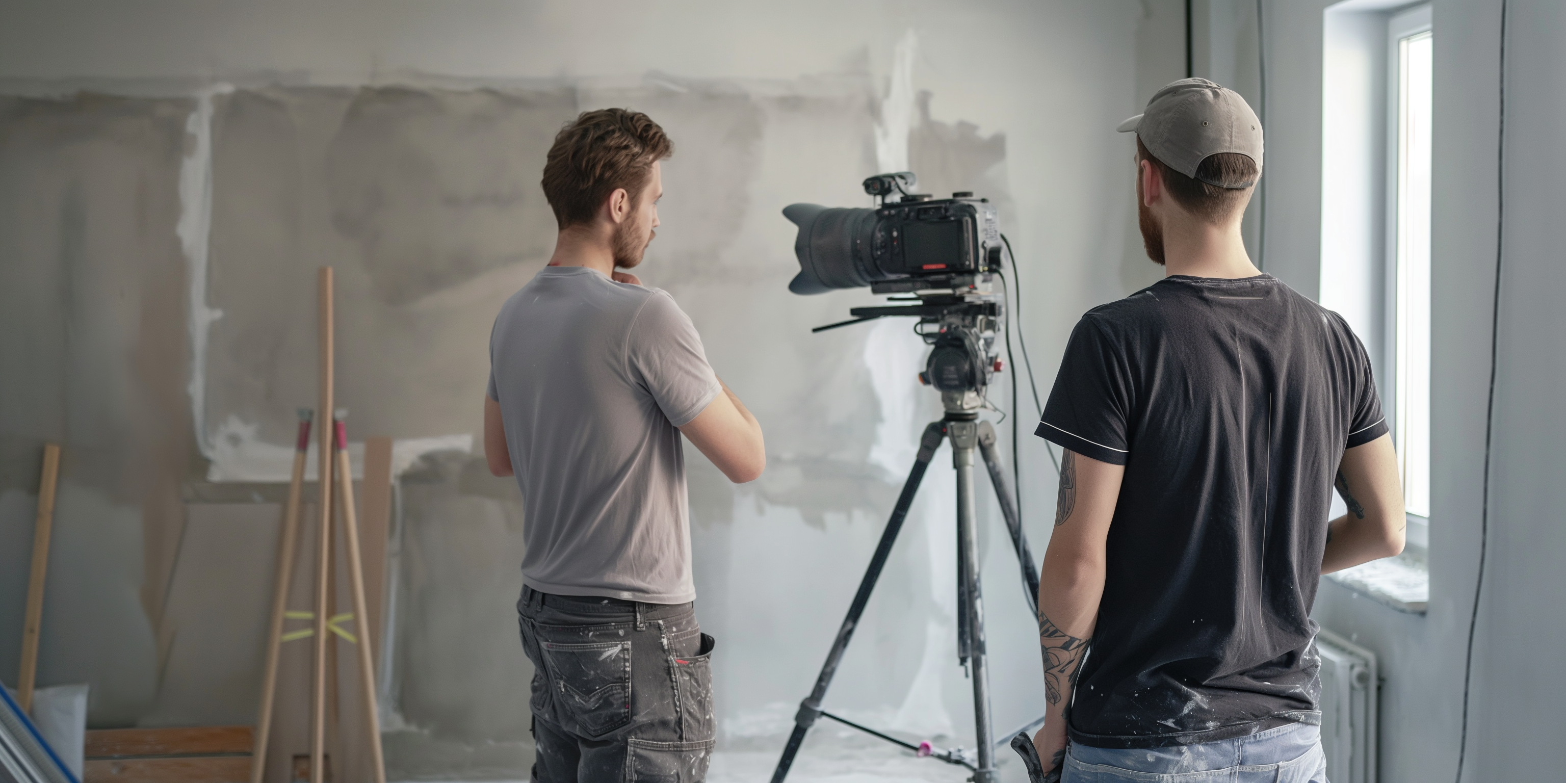 Zwei Männer dokumentieren die Sanierung 