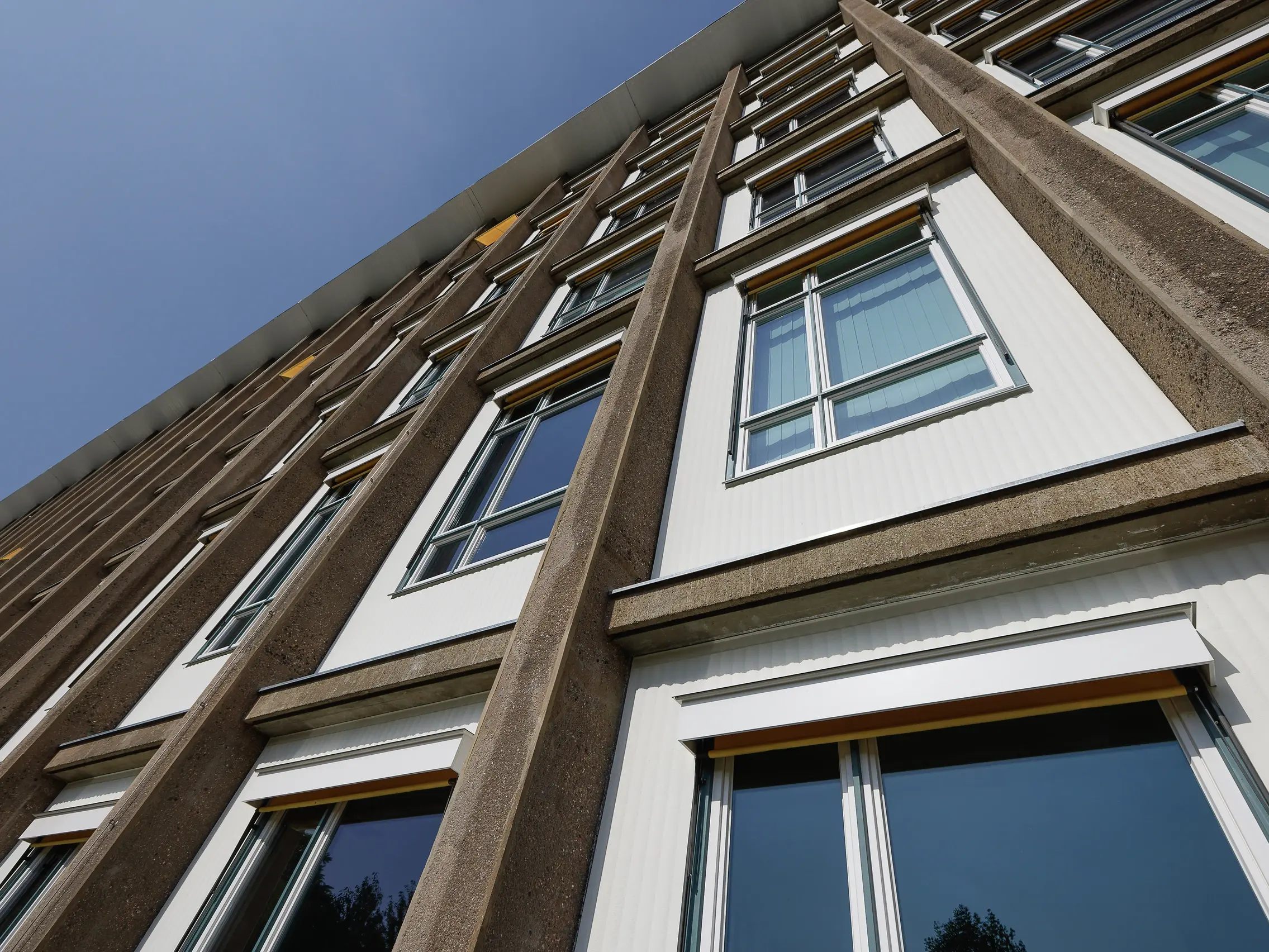 Sanierte Außenfassade des Schubert-Bau in Dresden