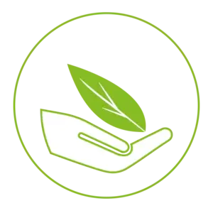 Nachhaltigkeits-Icon mit einer Hand und einem grünen Blatt