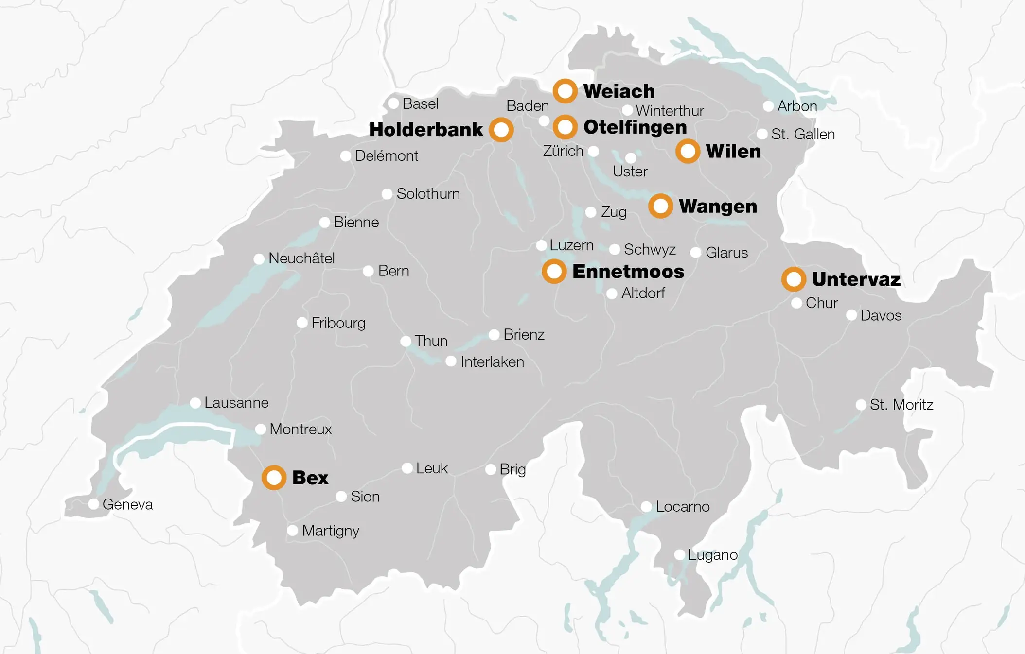 Carte de la Suisse avec subdivision en régions de distribution de Fixit AG
