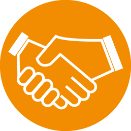  White icon on orange background with handshake