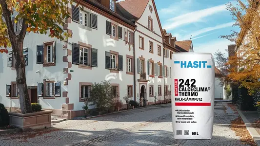 Unser Produktsack 242 CalceClima® Thermo im Vordergrund einer Altstadt