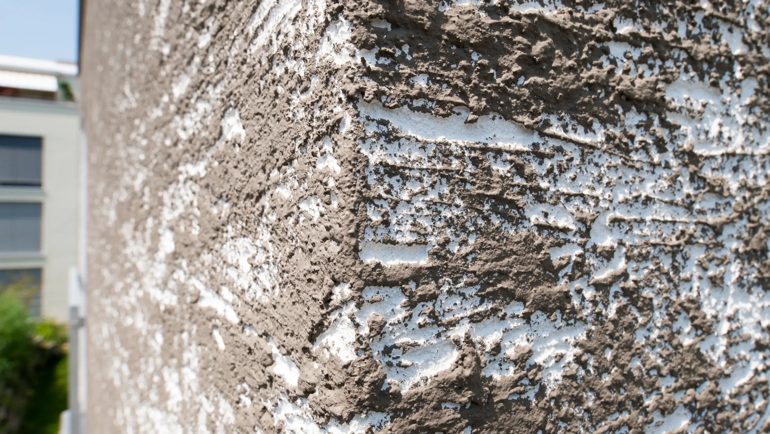 Intonaco a grana grossa di colore marrone scuro con incavi bianchi