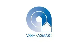 Fixit Adhésion ASMMC Logo Icône de la maison ligne bleue avec deux larges surfaces dans un cercle