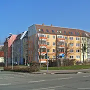 Ansicht der Wohnanlage von der linken Straßenseite in Nordhausen.