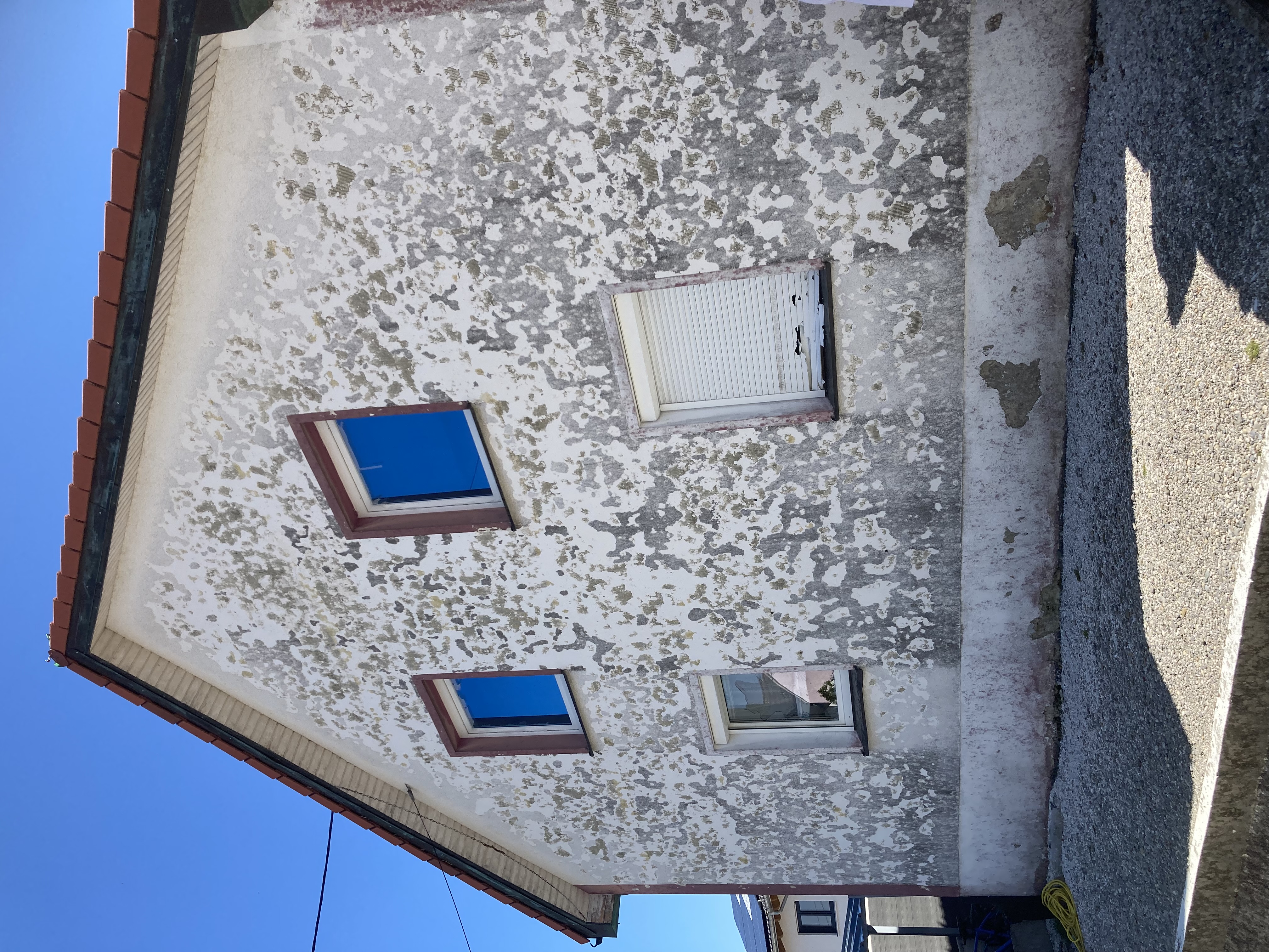 Abplatzung von Farbe an der Außenfassade vom Haus