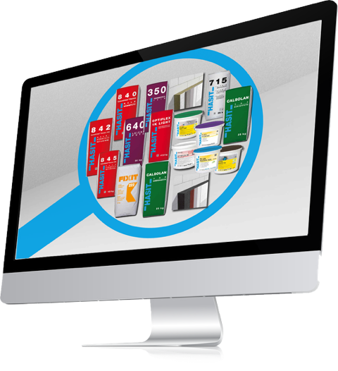  Monitor mit unseren Produkten, vergrößert durch eine Lupe