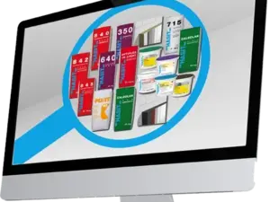 Computer mit Lupe und HASIT Produkten im Fokus