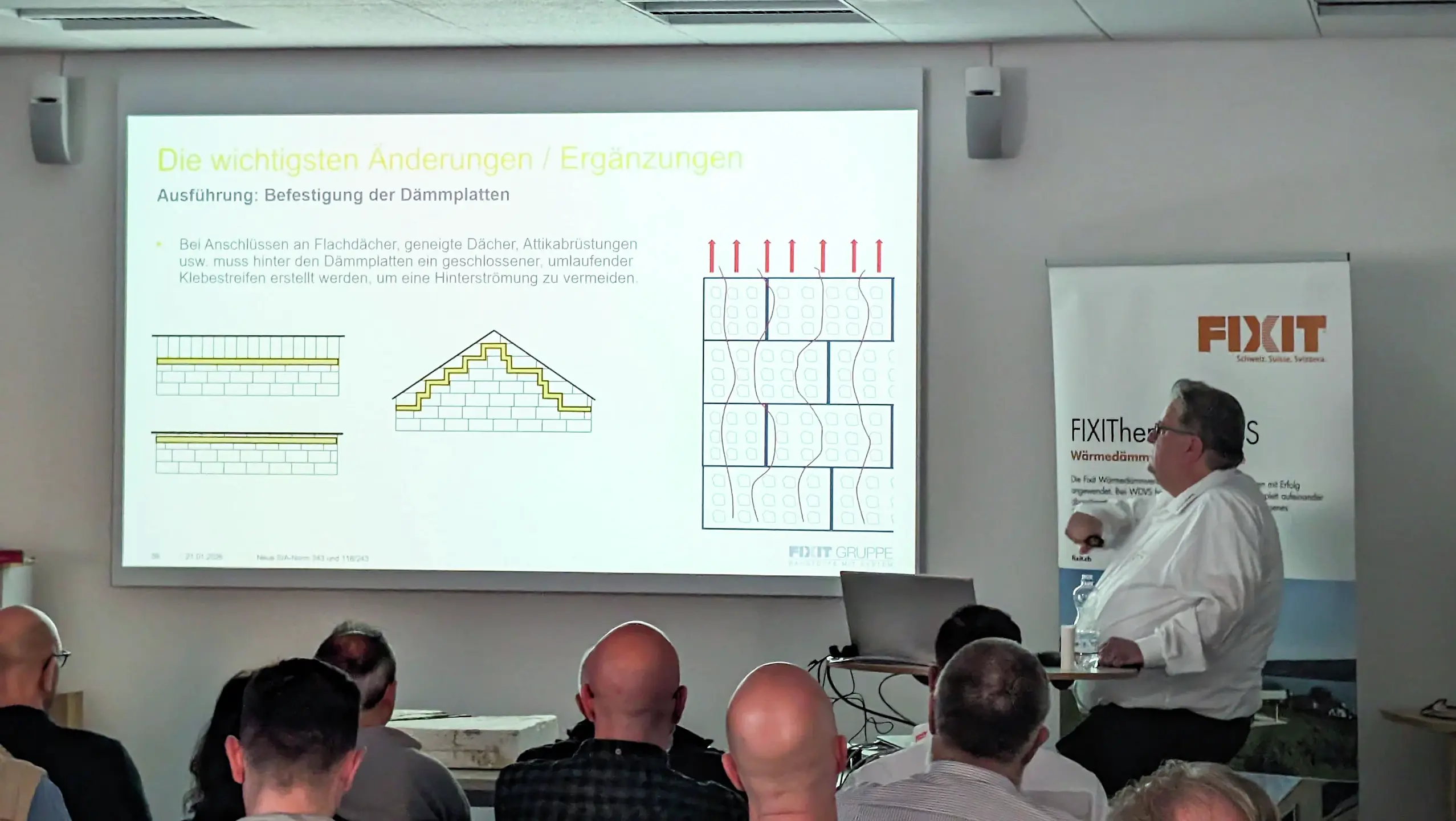 Folie zur SIA-Norm 243 Erklärung des umlaufenden Klebestreifens gegen Hinterströmung