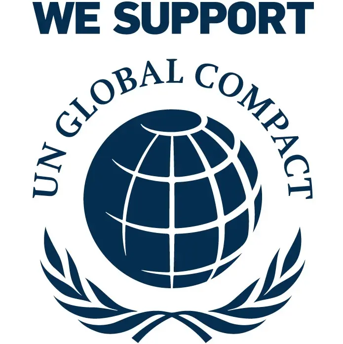 Logo UN Global Compact mit Text "we support"