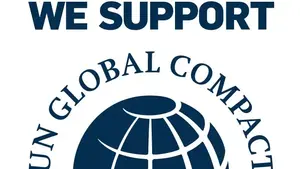 Logo UN Global Compact mit Text "we support"