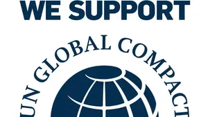 Logo UN Global Compact avec texte « we support » (nous soutenons)