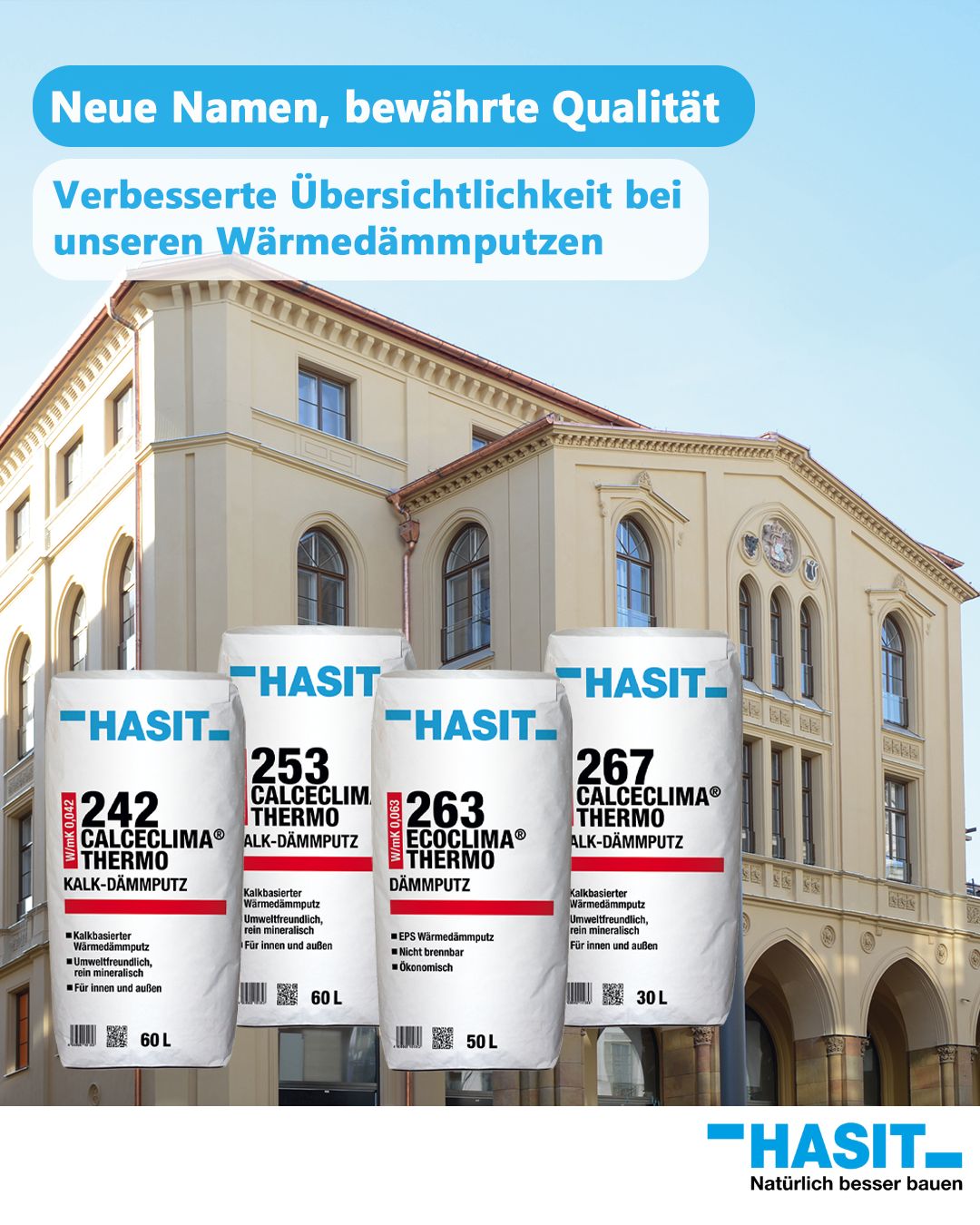 Produktbilder unserer Wärmedämmputze im neuen Layout und mit neuen Namen.