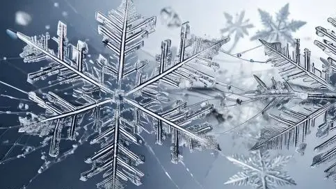 KI-generierte Schneeflocken aus Eis auf einem eisblauen Hintergrund