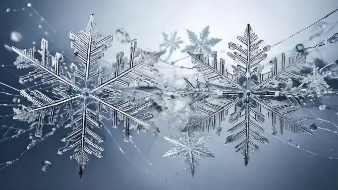 KI-generierte Schneeflocken aus Eis auf einem eisblauen Hintergrund