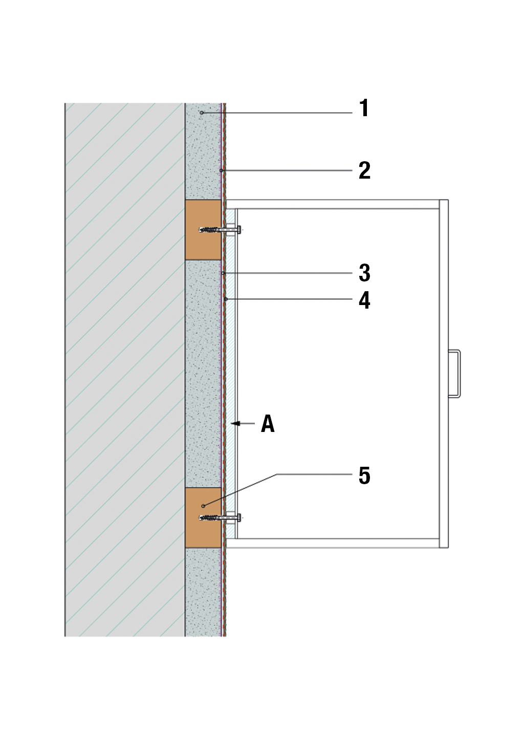 Technical drawing for processing interior insulation with insulating plaster - design for cabinet installation.