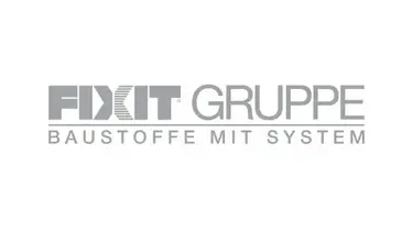 Logo du groupe FIXIT GRUPPE en gris avec l'inscription Matériaux de construction avec système