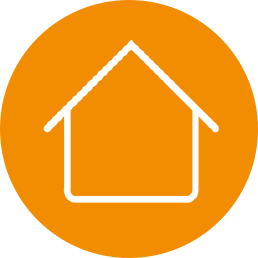 White icon on orange background with house
