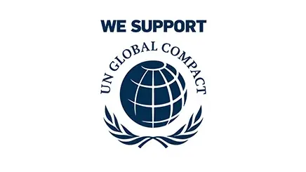 Logo UN Global Compact mit Text "we support"