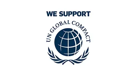 Logo du Pacte mondial des Nations unies avec le texte « we support »