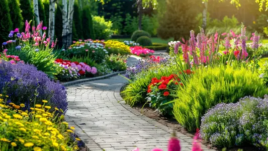 Gartenlandschaft mit Blumen