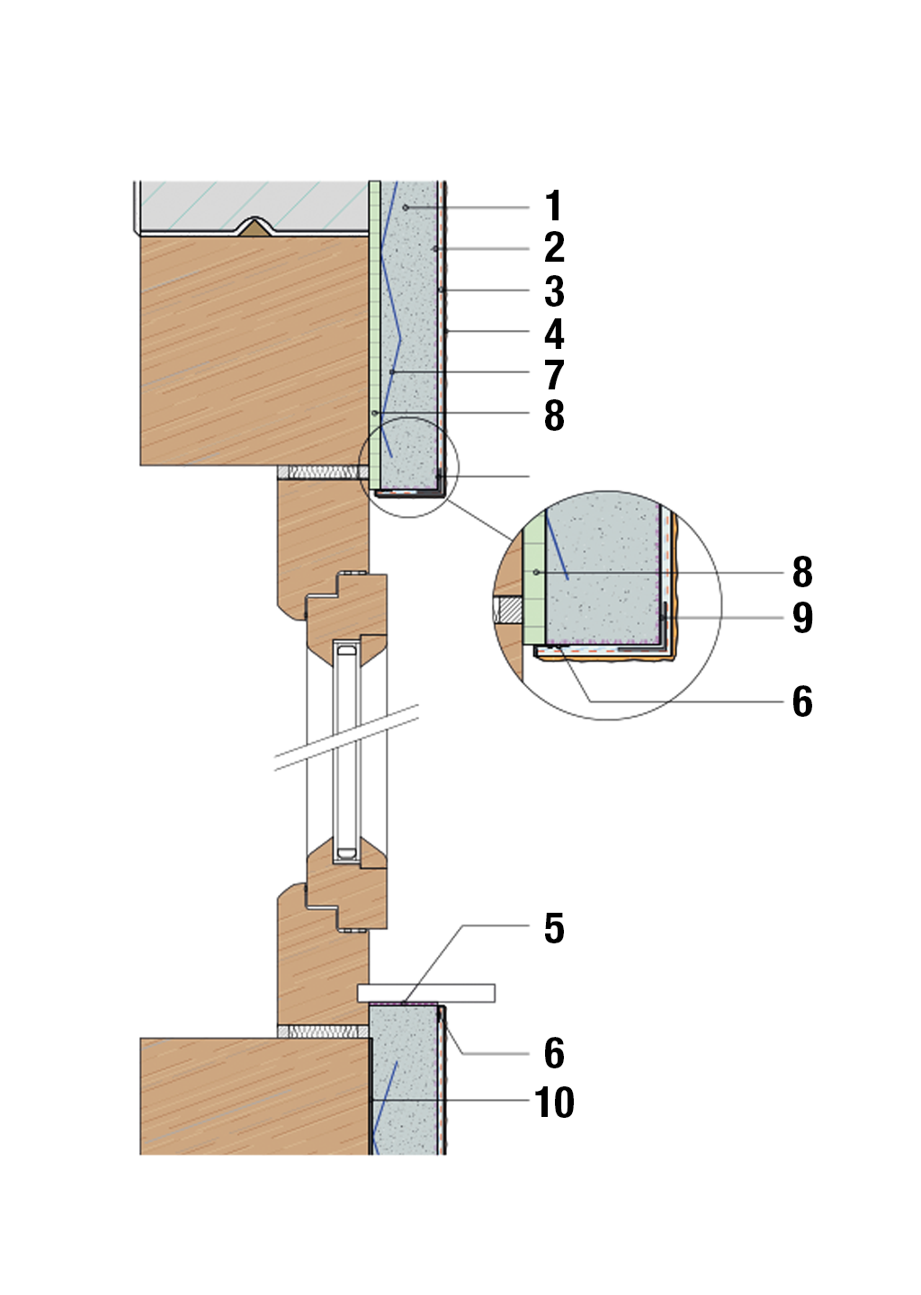 Technical drawing for processing interior insulation with insulating plaster - connection to window and door reveals.
